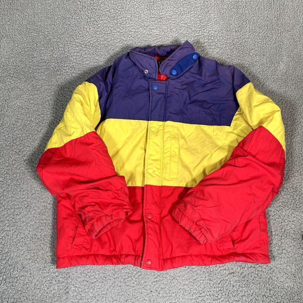 Vintage Honors Puffer Jacket Men's Outdoor 90s Rain Full Zip Blue Yellow Large